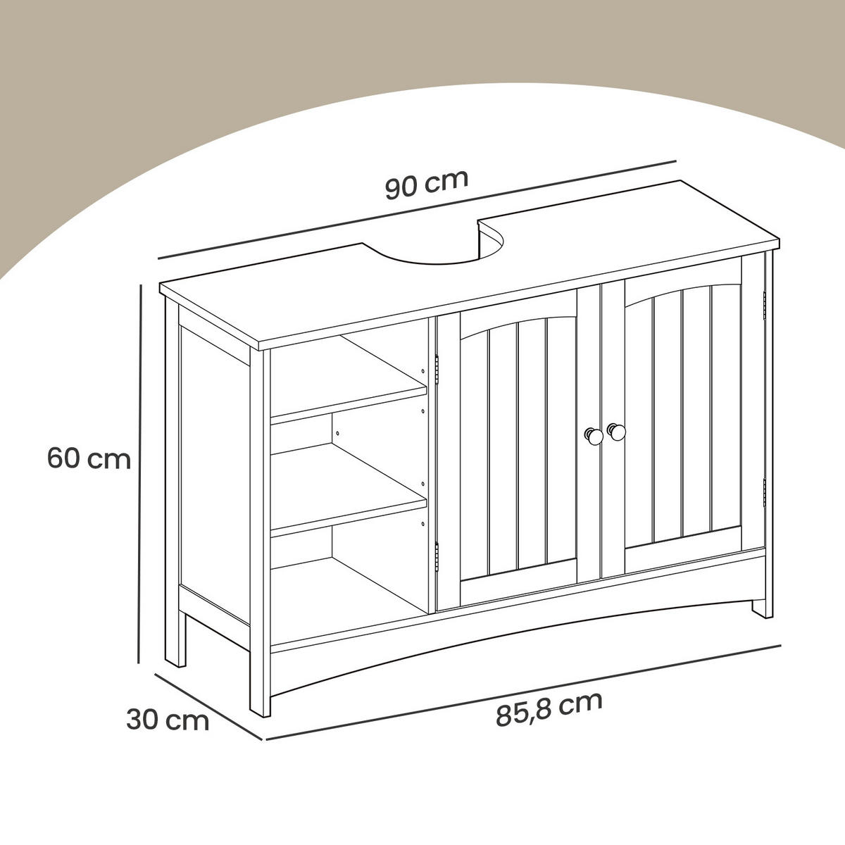 WASCHBECKENUNTERSCHRANK 90/60/30 cm  - Chromfarben/Weiß, MODERN, Holzwerkstoff/Metall (90/60/30cm) - MID.YOU