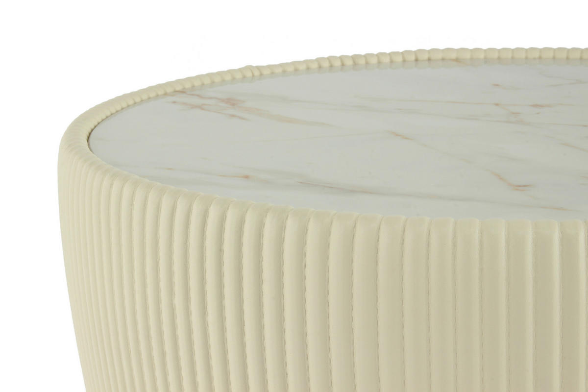 BEISTELLTISCH Creme rund  - Goldfarben/Creme, Design, Textil/Stein (47/45cm) - Kayoom