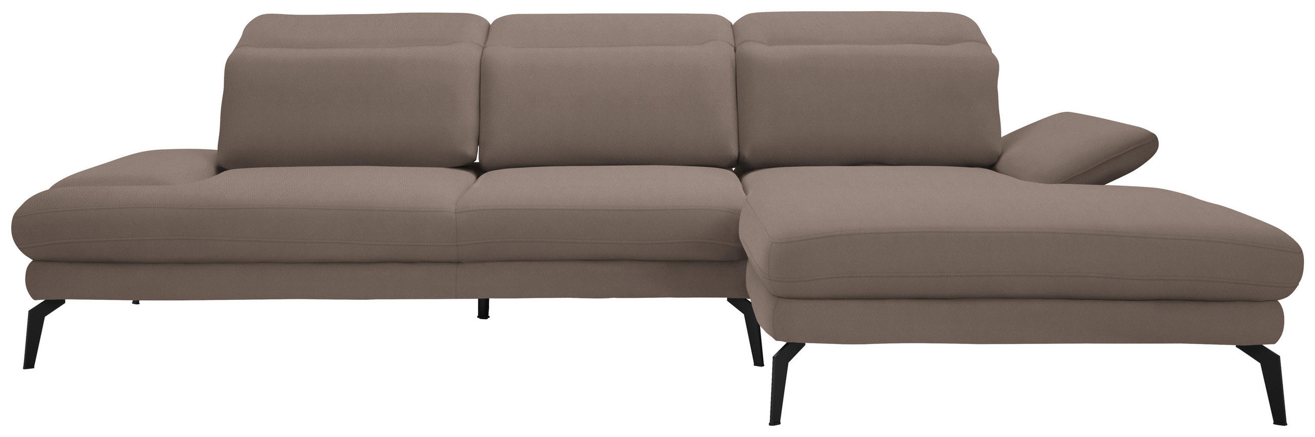 ECKSOFA in Flachgewebe Hellbraun  - Hellbraun/Schwarz, Design, Textil/Metall (289/180cm) - Stylife