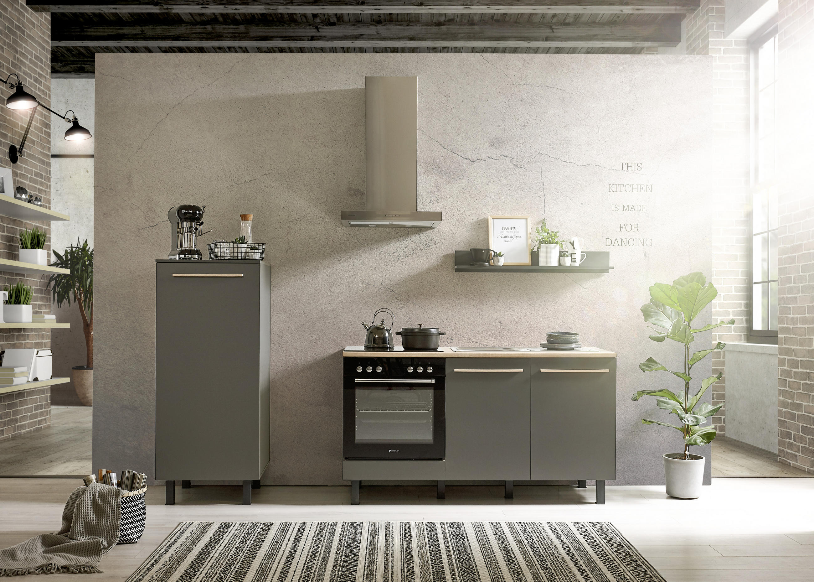 KUCHYŇSKÁ LINKA BILBERRY 160 - Sonoma dub/antracitová, Design, kompozitní dřevo (160cm) - Carryhome