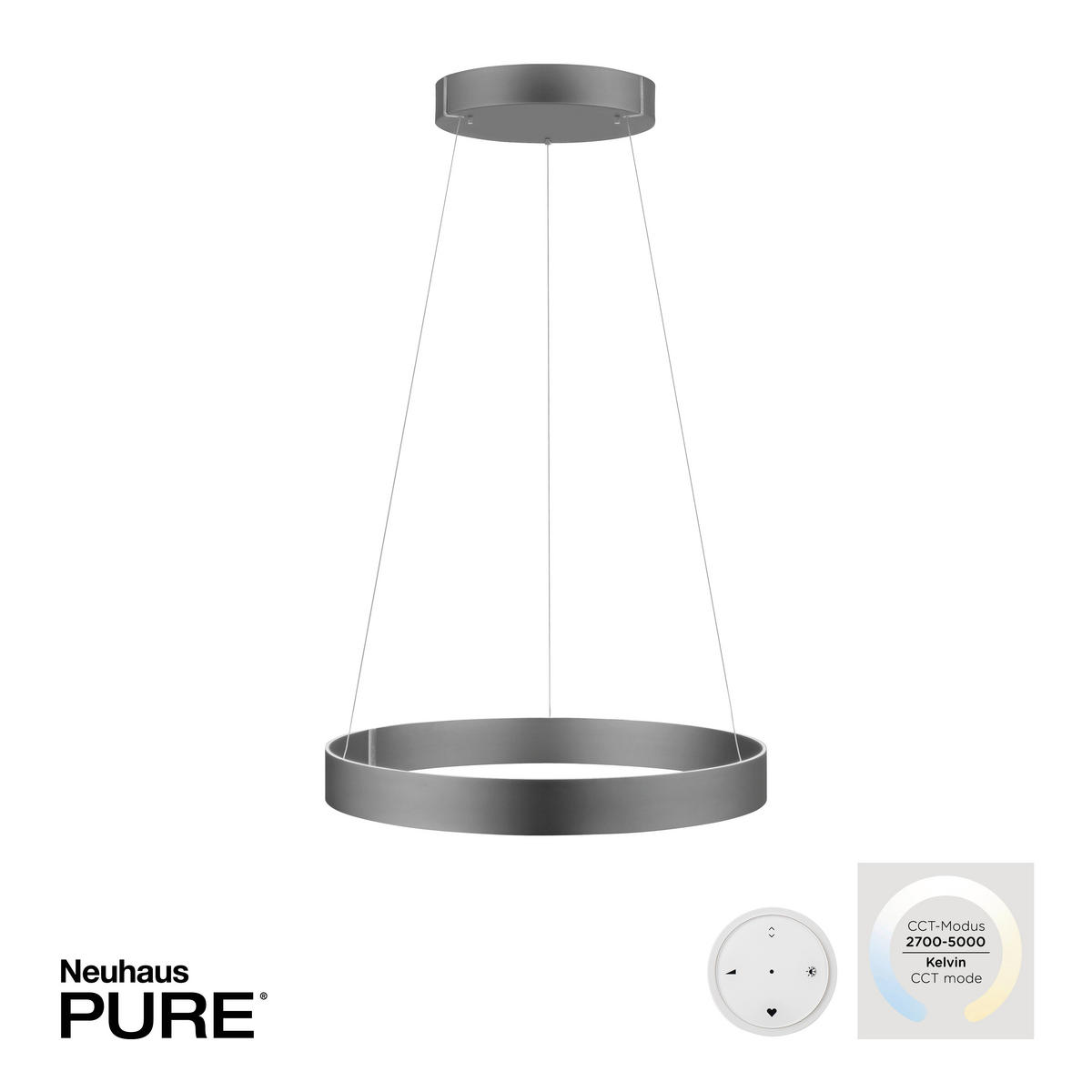 LED-HÄNGELEUCHTE Pure E-Clipse 70/350 cm   - Grau, Design, Kunststoff/Metall (70/350cm) - Neuhaus PURE