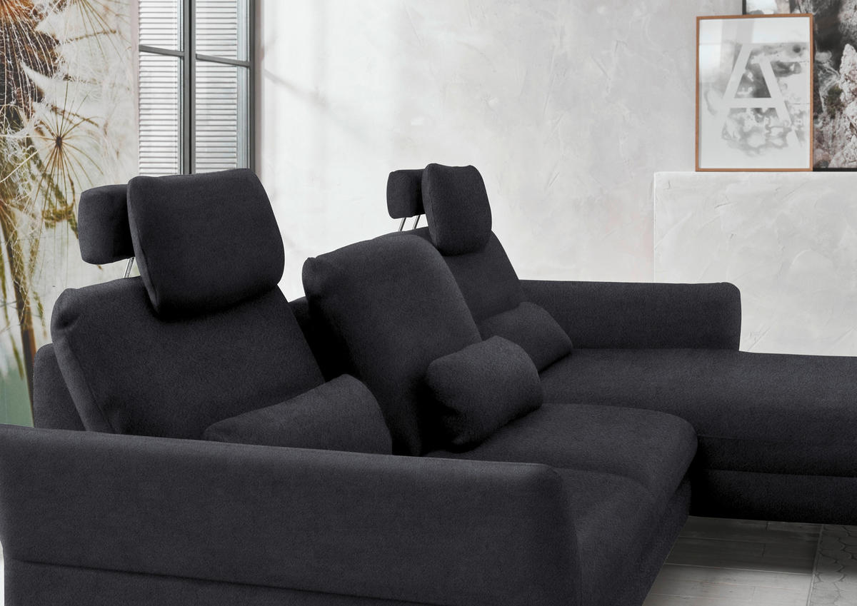 ECKSOFA in Velours Anthrazit  - Anthrazit/Schwarz, Design, Textil/Metall (306/179cm) - Beldomo System