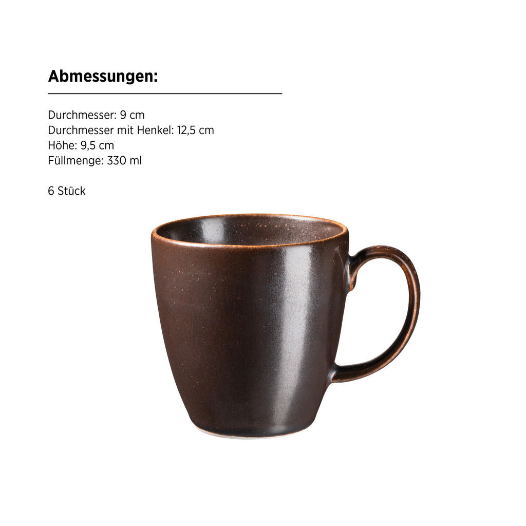 Thumbnail - Mäser Kaffeebecherset Powerful, Braun, Schwarz, Keramik, 6-teilig, 330 ml, Kaffee & Tee, Tassen, Kaffeebecher