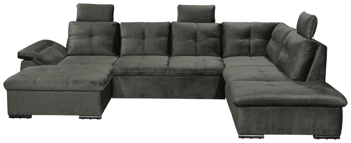 WOHNLANDSCHAFT Dunkelgrün Mikrovelours  - Dunkelgrün/Schwarz, KONVENTIONELL, Kunststoff/Textil (127/334/217cm) - Carryhome