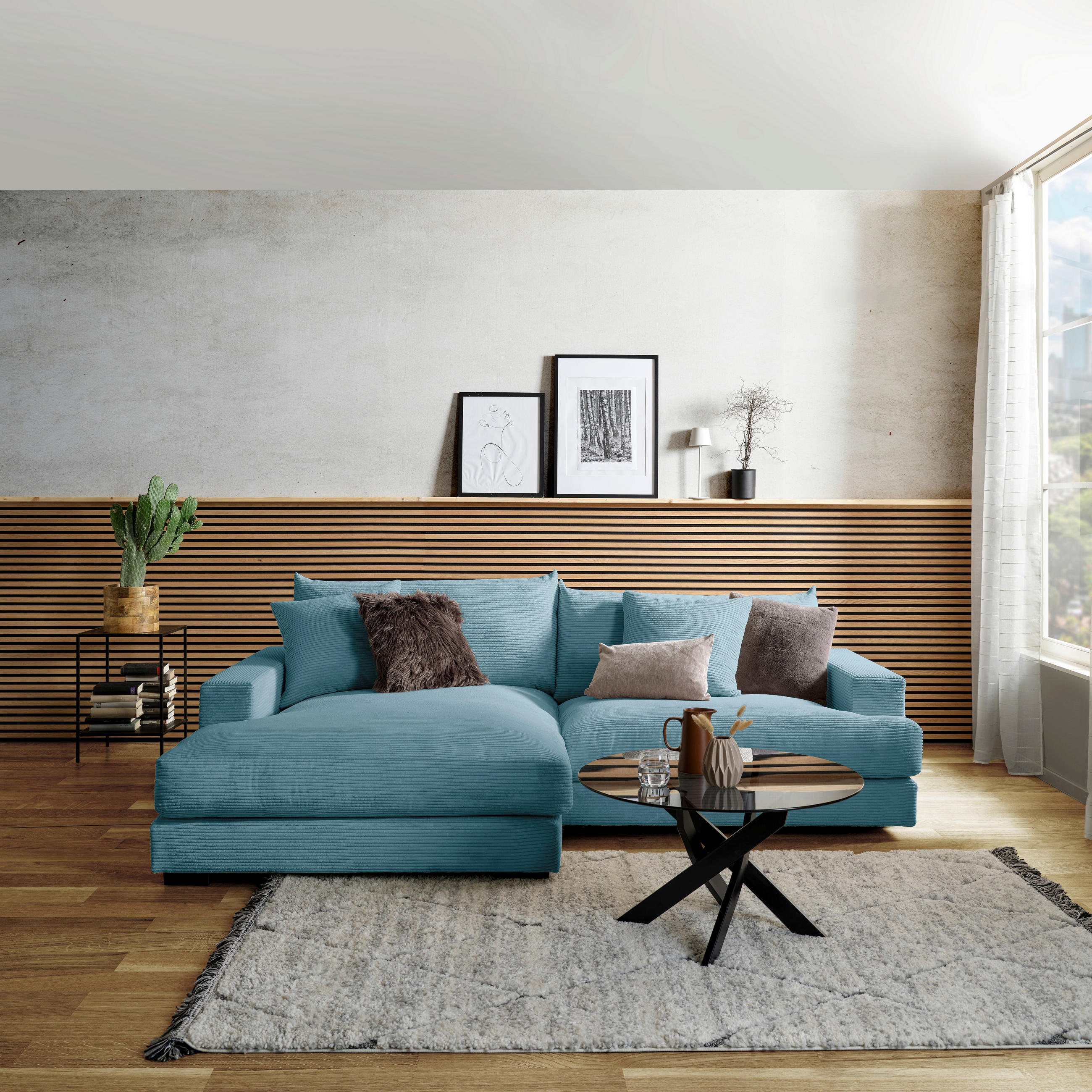 ECKSOFA Türkis Cord  - Türkis/Schwarz, MODERN, Textil (180/265cm) - P & B