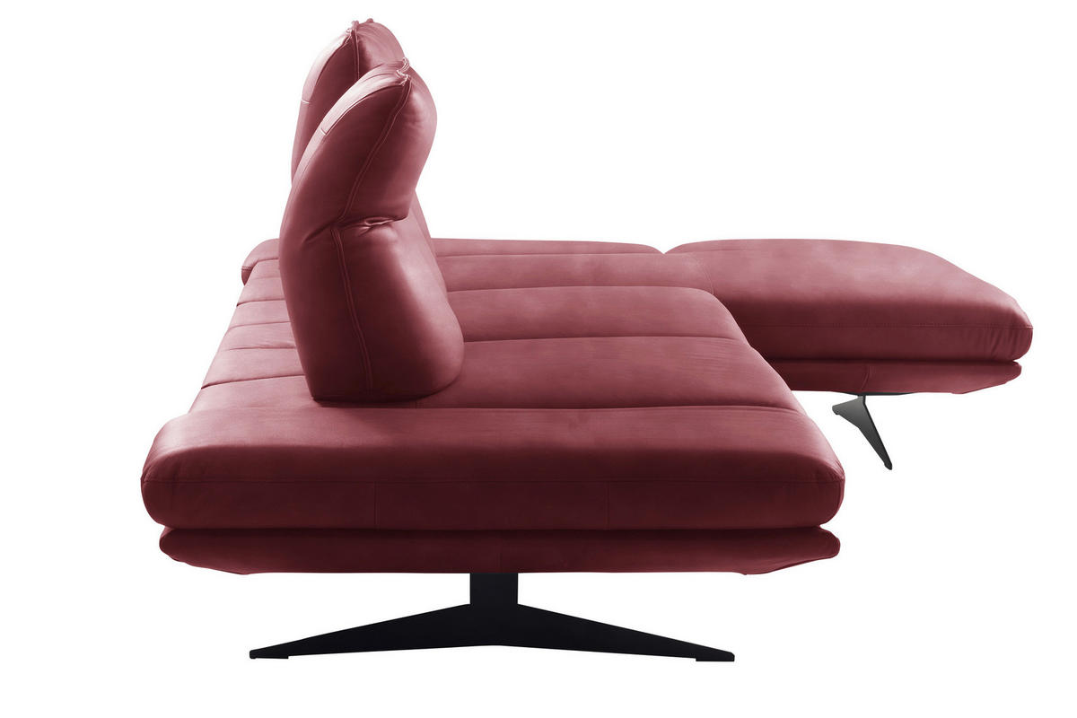 ECKSOFA Kirschrot Echtleder Armteilverstellung, Kopfteilverstellung, Sitztiefenverstellung  - Schwarz/Kirschrot, Design, Leder/Metall (291/180cm) - Celina Home