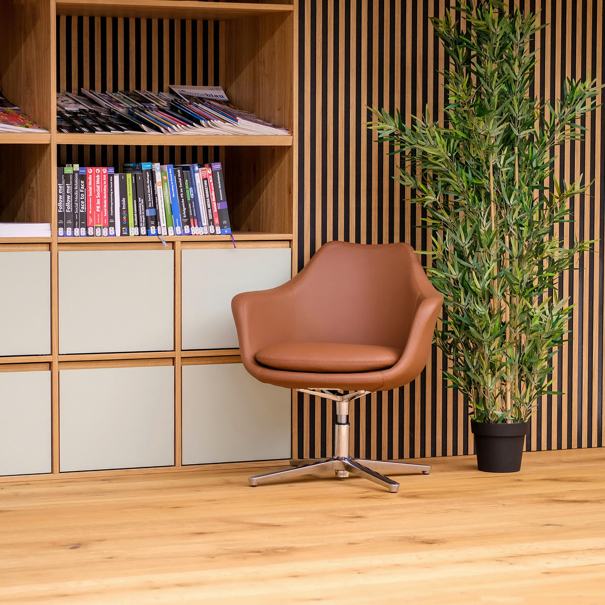 DREHSTUHL Lederlook Braun  - Silberfarben/Braun, Basics, Textil/Metall (67/85/63cm) - MID.YOU