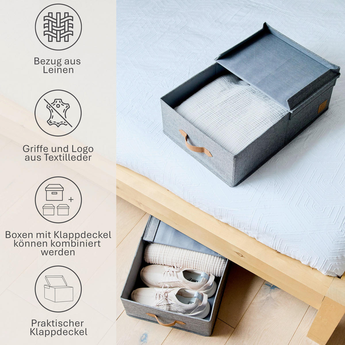 AUFBEWAHRUNGSBOXEN-SET Premium  - Hellgrau, Basics, Textil (50/33/16cm) - Store It