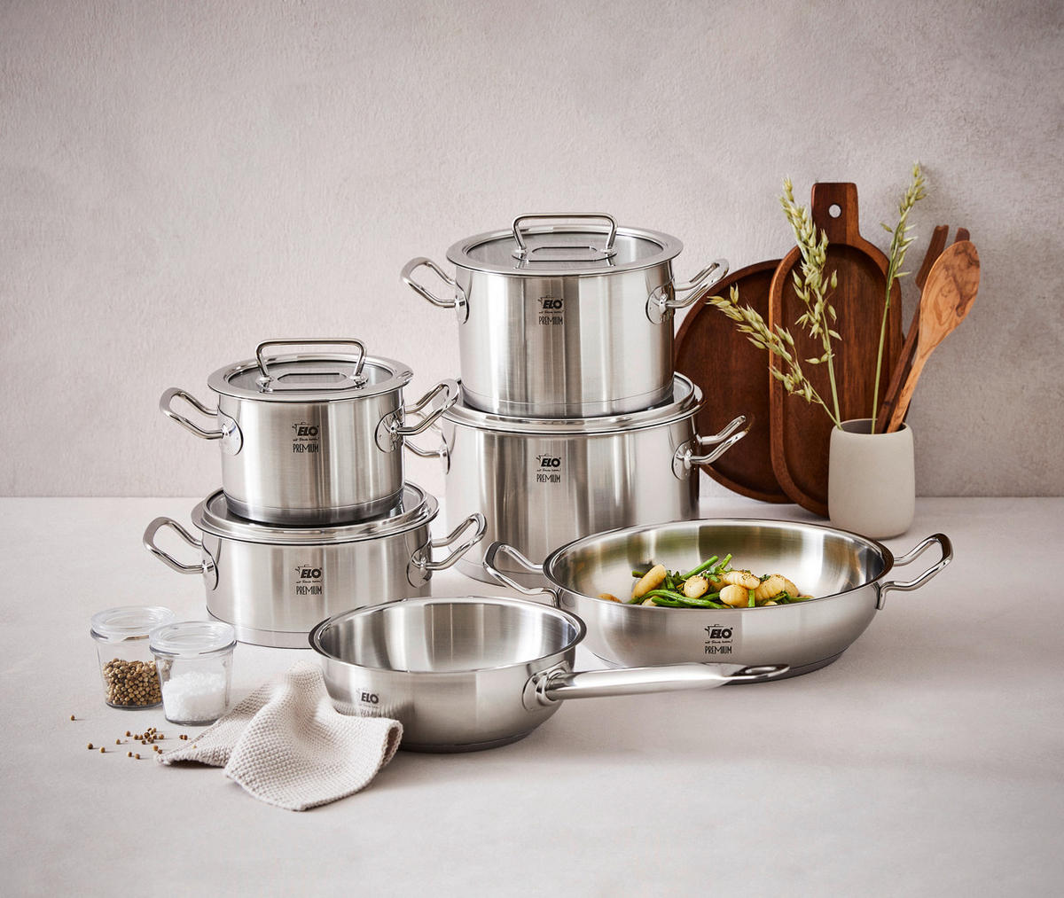 KOCHTOPFSET ELO Gourmet Plus 6-teilig  - Edelstahlfarben/Transparent, Design, Glas/Metall - ELO