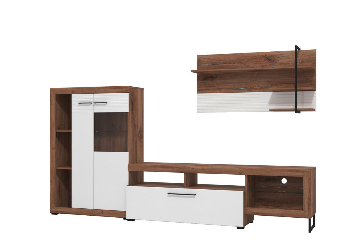 NAPPALI ÖSSZEÁLLÍTÁS magasfényű fehér, sötét tölgy  - sötét tölgy/magasfényű fehér, Basics, faalapú anyag (263/40/162,5cm) - Ti'me