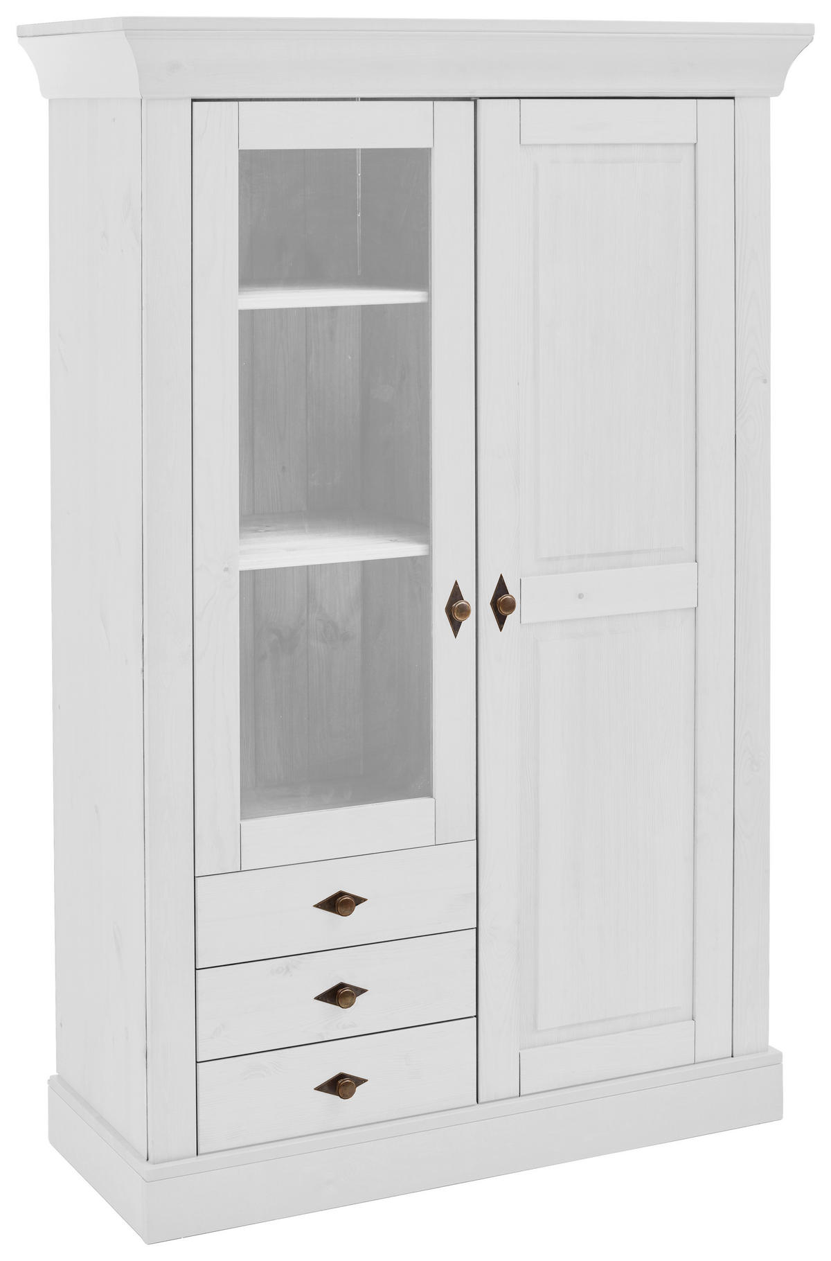 VITRINE in massiv Kiefer Weiß  - Weiß/Kupferfarben, ROMANTIK / LANDHAUS, Glas/Holz (108/163/45cm) - Boxxx
