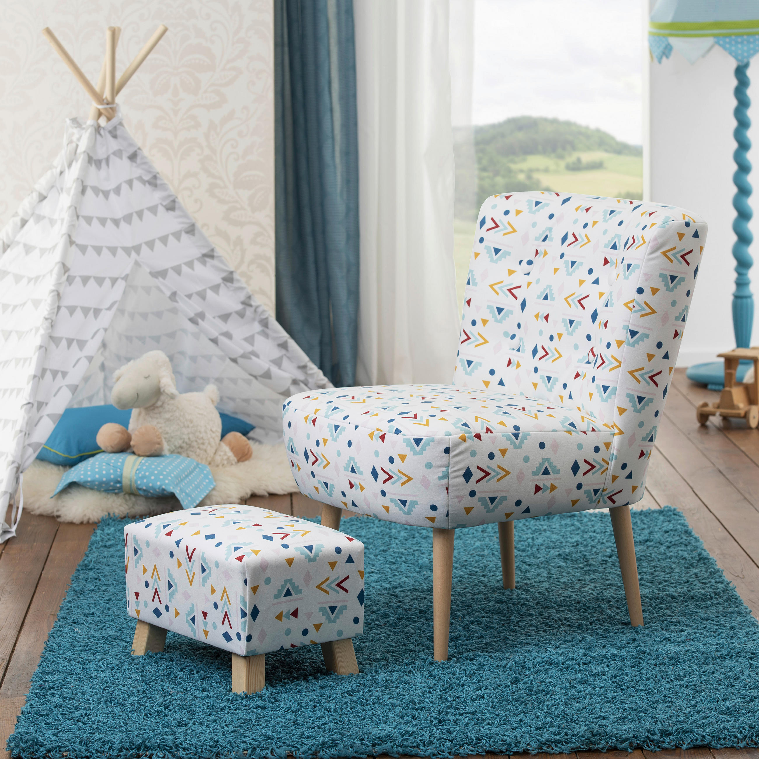 HOCKER in Textil Multicolor, Weiss  - Weiss/Buchefarben, Design, Holz/Textil (40/28/28cm) - Max Winzer