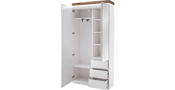 GARDEROBENSCHRANK Romina in 91/198/38 cm - Eichefarben/Weiß, Design, Glas/Holz (91/198/38cm) - Novel
