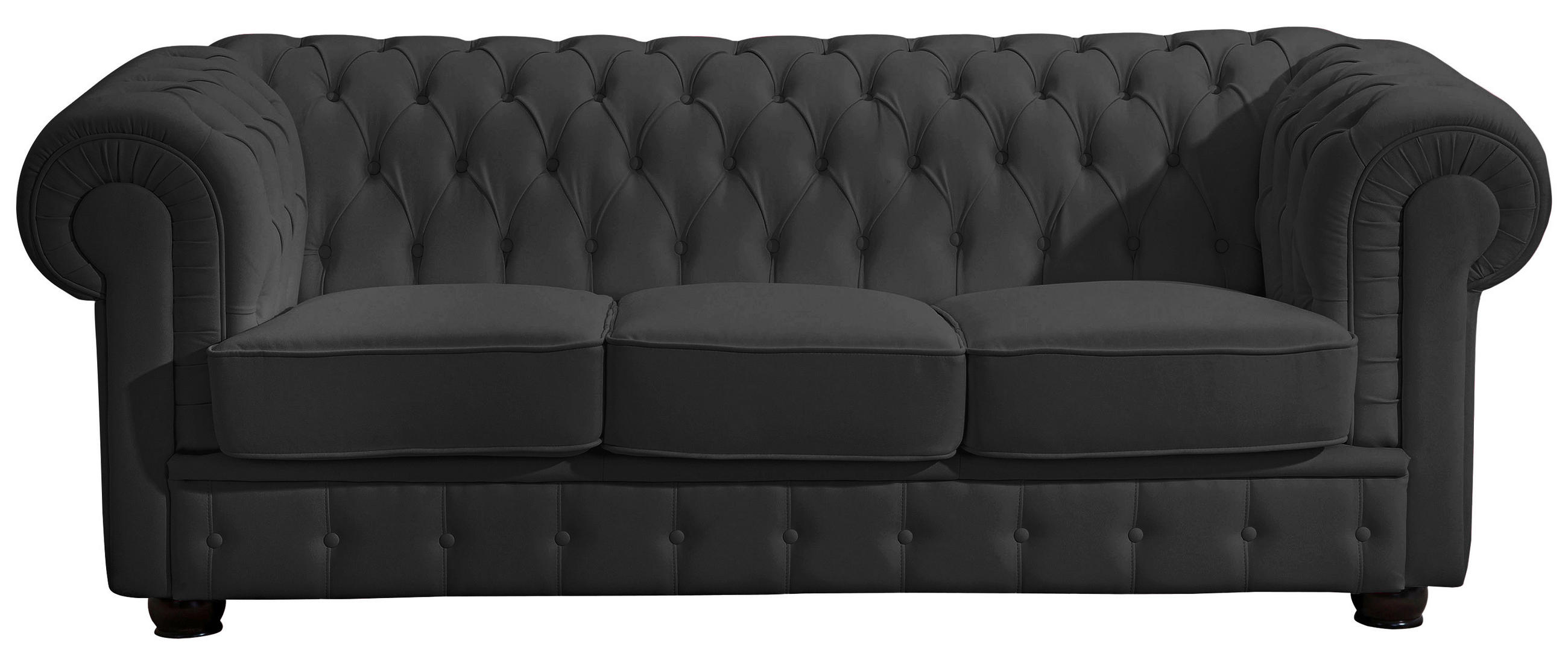 CHESTERFIELD-DREISITZER-SOFA Schwarz Echtleder  - Nussbaumfarben/Schwarz, Design, Leder/Holz (200/76/98cm) - Max Winzer