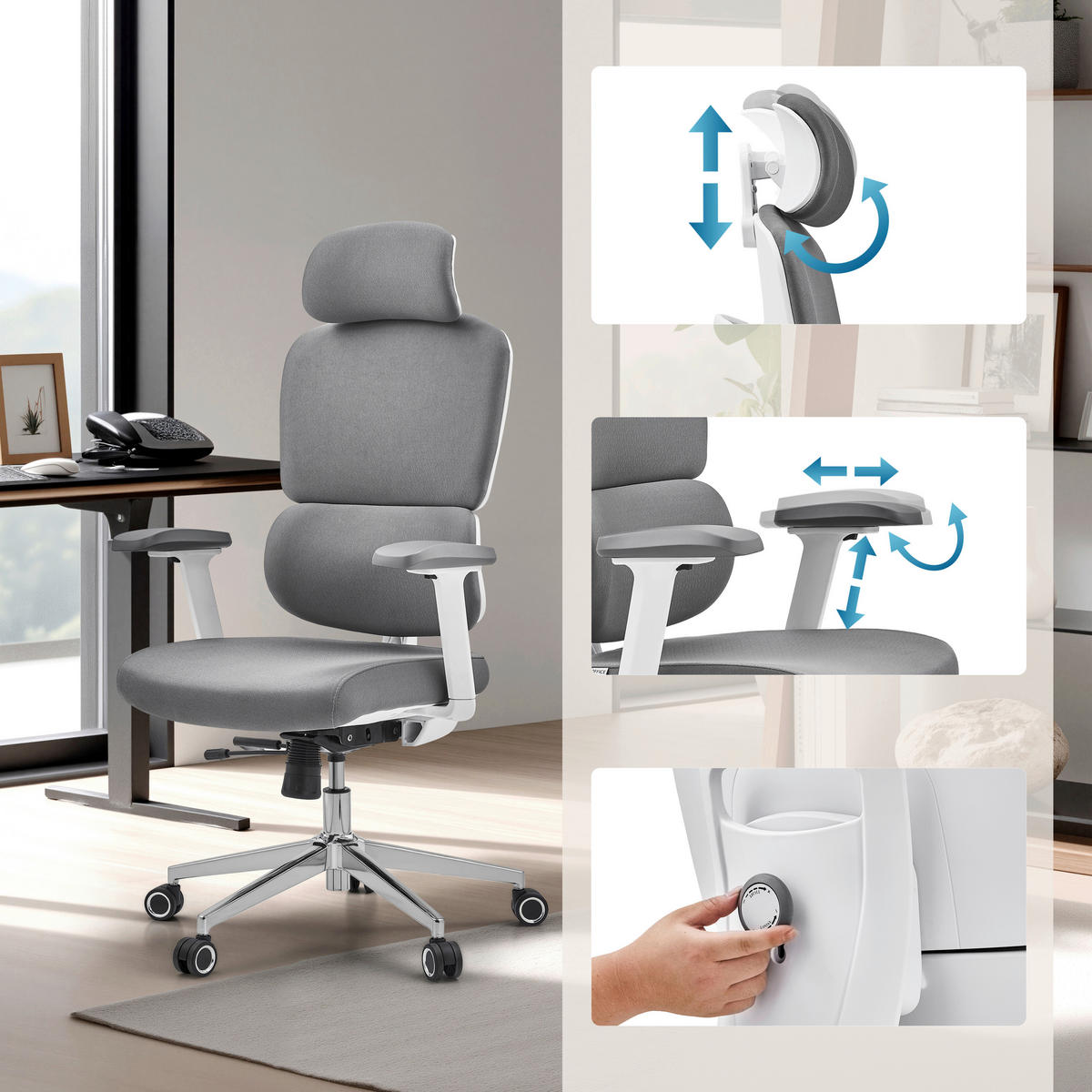 DREHSTUHL Flachgewebe Grau  - Silberfarben/Weiß, MODERN, Kunststoff/Textil (68/132/67cm) - MID.YOU