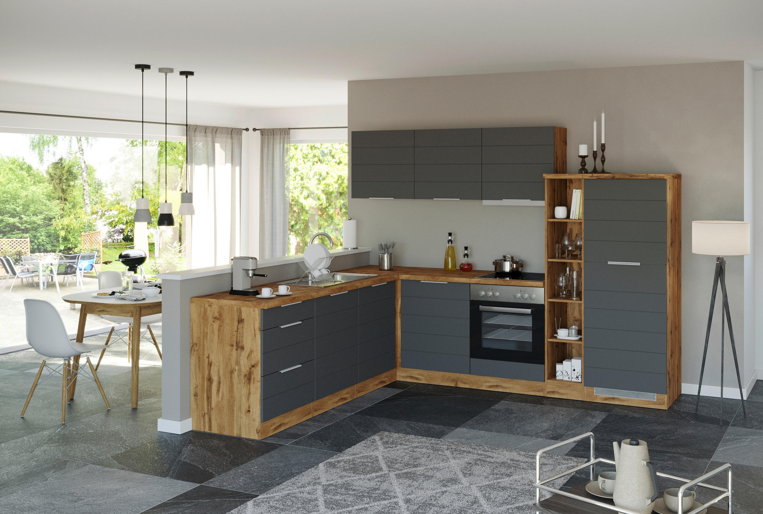 Eckküche Florenz Ohne Geräte 240x270 Cm Grau/eichefarben