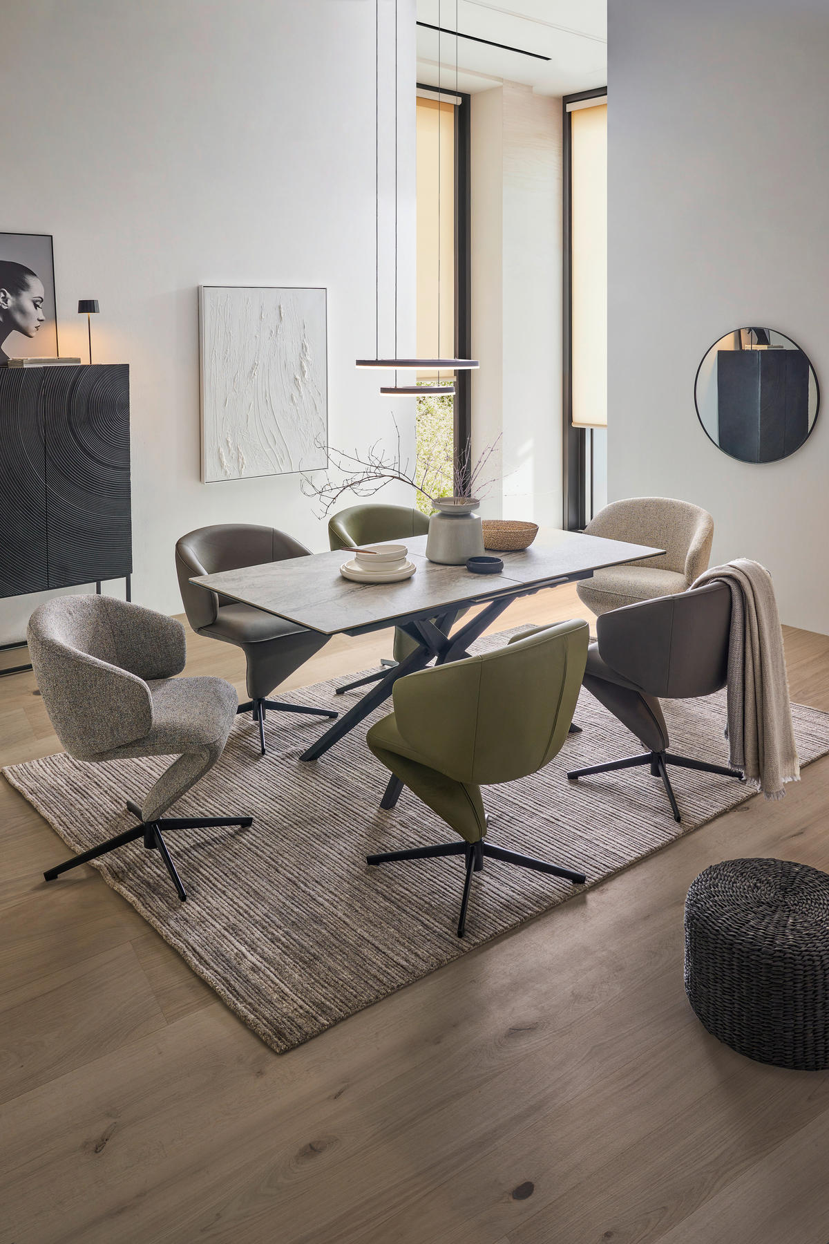 ESSTISCH in Metall, Glas, Keramik 180-230/90/76 cm  - Schwarz/Grau, Design, Glas/Keramik (180-230/90/76cm) - Novel