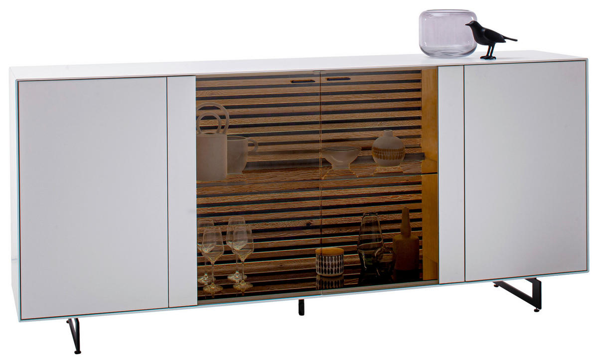 SIDEBOARD YONNA Weiss, Eichefarben  203/80/44 cm  - Weiss/Eichefarben, Design, Glas/Holz (203/80/44cm) - Schöner Wohnen