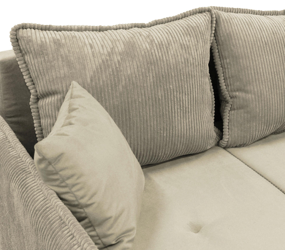 ECKSOFA TEDDY Beige Cord, Bouclé Zierkissen, Rückenkissen, Bettkasten  - Beige/Naturfarben, Design, Holz/Textil (142/215cm) - MID.YOU