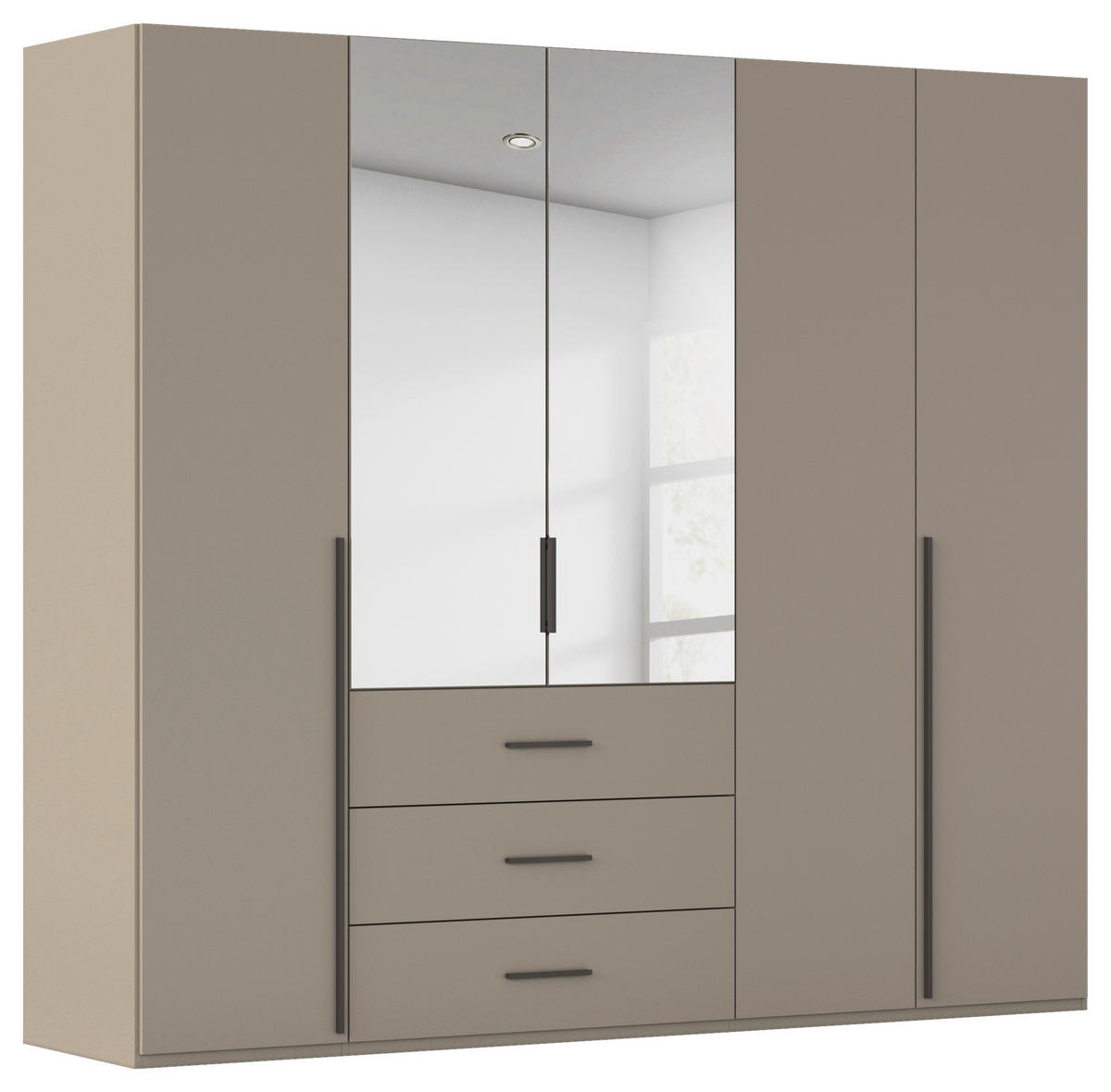 DREHTÜRENSCHRANK 251/223/60 cm,  in Fango, 5-türig  - Fango/Graphitfarben, Design, Glas/Holzwerkstoff (251/223/60cm) - home24