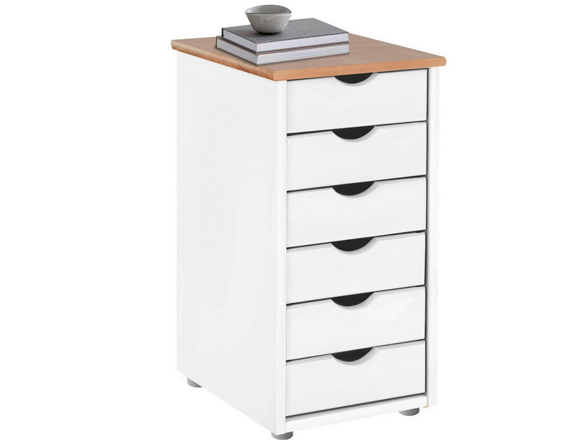 KOMMODE GENOVA, 34/66/39 cm, 6 Schublade(n)  - Silberfarben/Weiß, Design, Holz/Kunststoff (34/66/39cm) - Livetastic