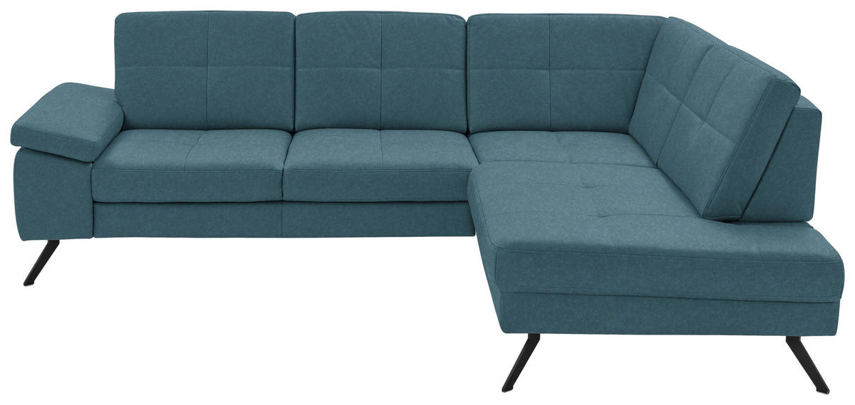 ECKSOFA in Lederlook, Mikrofaser Blau  261/194 cm  - Blau/Schwarz, Design, Textil/Metall (261/194cm) - Beldomo System