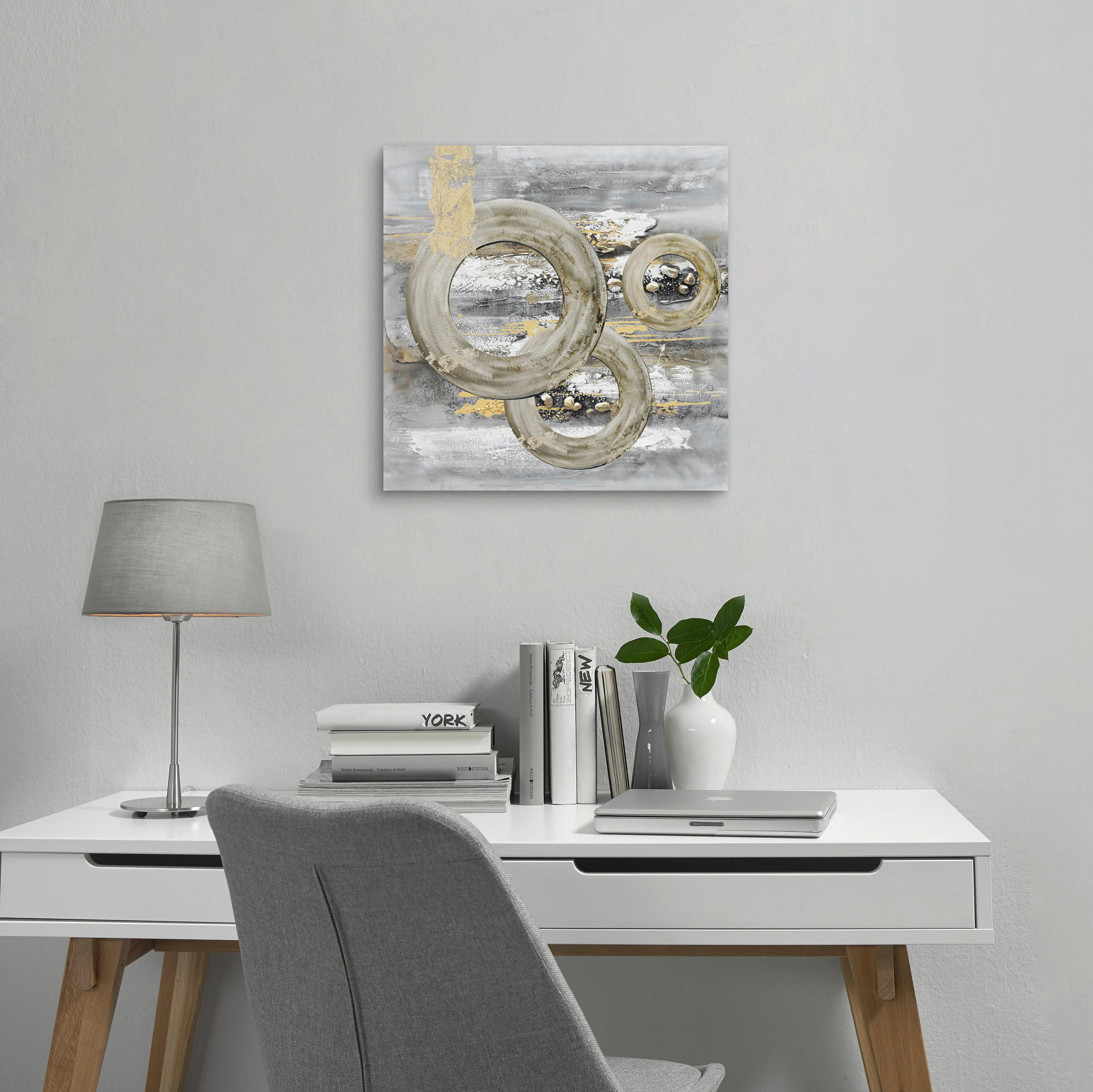 ÖLGEMÄLDE Abstraktes 55/55 cm  - Goldfarben/Weiß, Design, Holz/Textil (55/55cm) - Monee