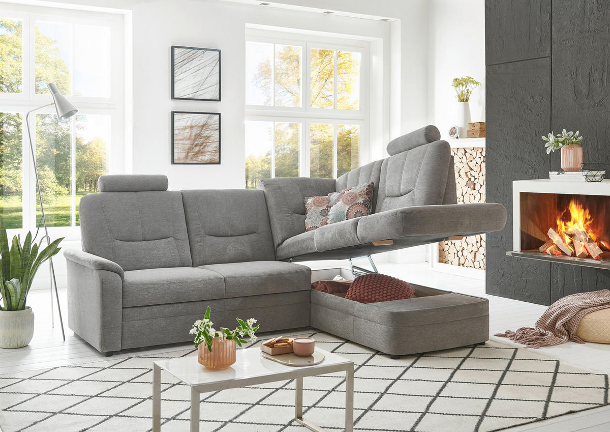 ECKSOFA Grau Chenille  - Schwarz/Grau, KONVENTIONELL, Kunststoff/Textil (235/185cm) - Beldomo Comfort