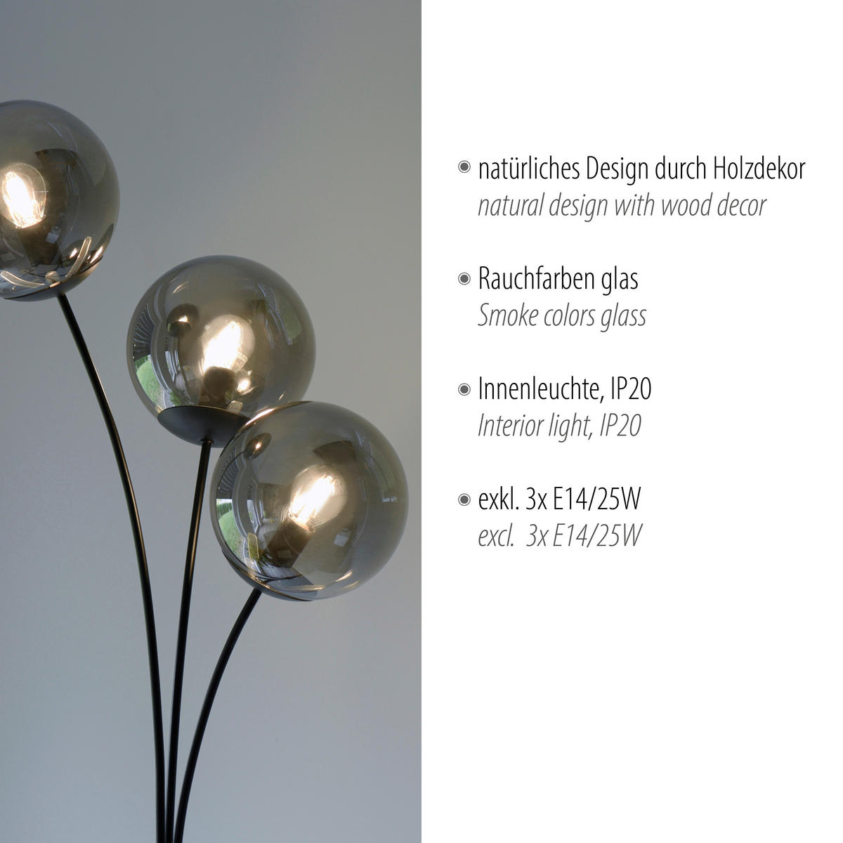 STEHLEUCHTE 35/30/185 cm    - Schwarz, Natur, Glas/Holz (35/30/185cm)