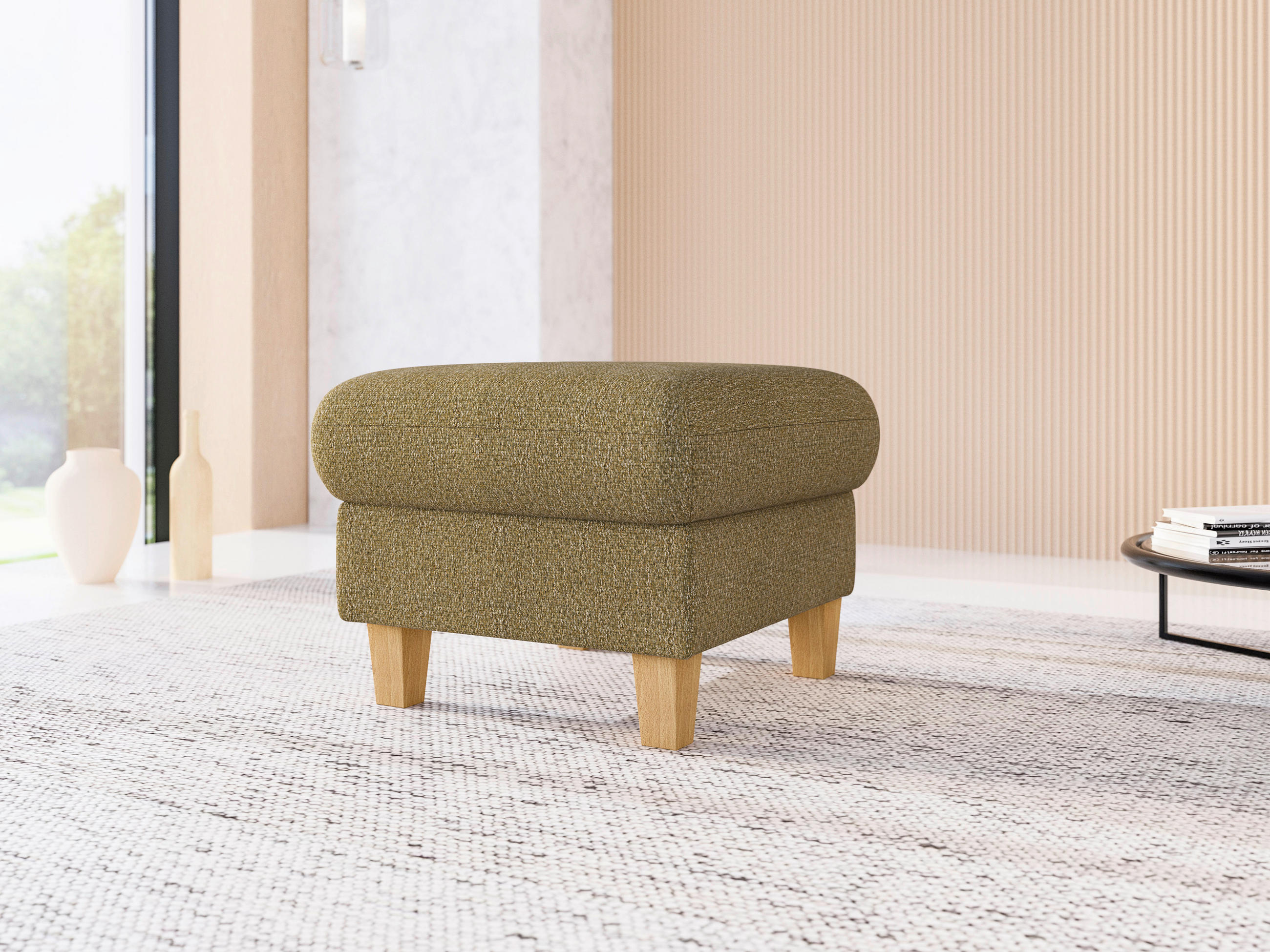 HOCKER GLENDALE E Chenille Olivgrün  - Eichefarben/Olivgrün, KONVENTIONELL, Holz/Textil (58/48/58cm) - Sit & More