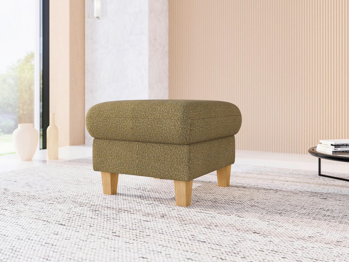 HOCKER GLENDALE E Chenille Olivgrün  - Eichefarben/Olivgrün, KONVENTIONELL, Holz/Textil (58/48/58cm) - Sit & More