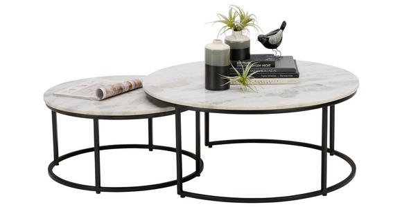 COUCHTISCHSET Marmor 80/80/35 cm rund Weiß - Schwarz/Weiß, Design, Stein/Metall (80/80/35cm) - Novel