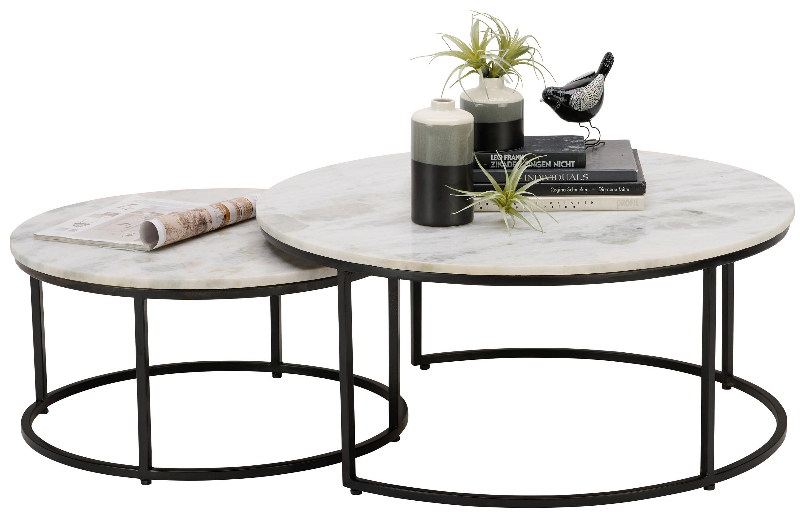 Thumbnail - Novel Couchtischset, Weiß, Stein, 2-teilig, Steine, rund, rund, 80x35x80 cm, Wohnzimmer, Wohnzimmertische, Couchtische, ...