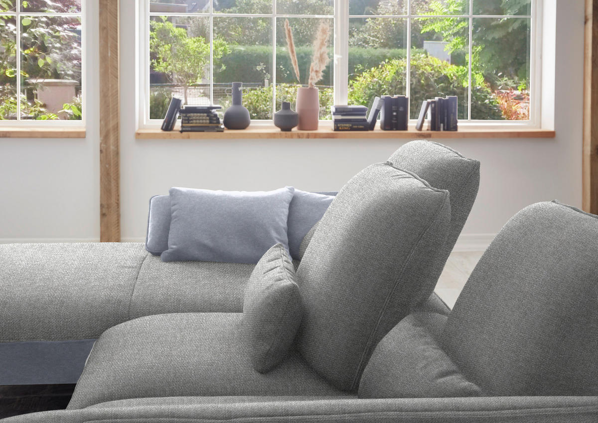 ECKSOFA in Flachgewebe Hellgrau  - Hellgrau/Schwarz, Design, Textil/Metall (191/301cm) - Moderano