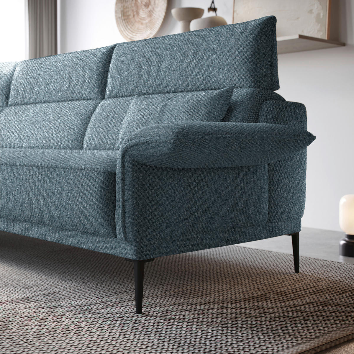 ECKSOFA in Bouclé Blau  - Blau/Schwarz, Modern, Textil/Metall (186/330cm) - Johann Jakob