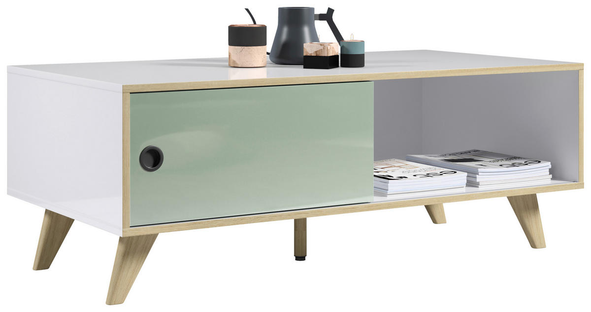 COUCHTISCH 115/60/46 cm rechteckig Eichefarben, Weiß Hochglanz, Grün  - Eichefarben/Weiß Hochglanz, MODERN, Holzwerkstoff/Kunststoff (115/60/46cm) - Boxxx
