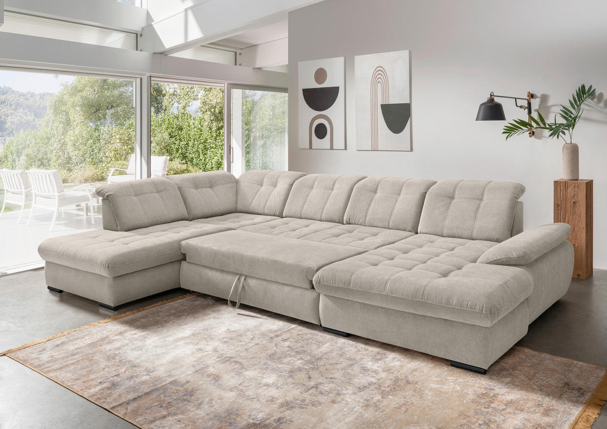 SALON PANORAMIQUE in Chenille Beige  - beige/noir, Modern, textile/métal (252/387/184cm) - Livetastic