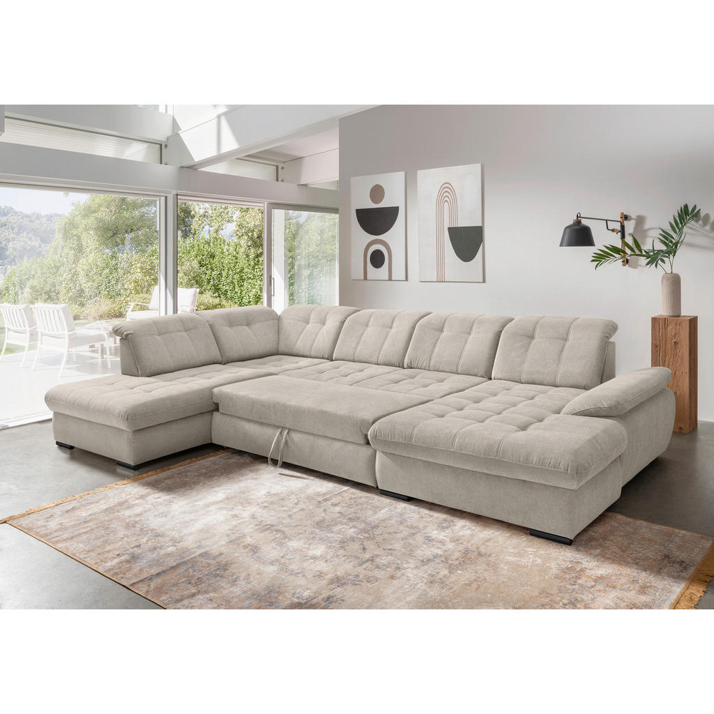 Thumbnail - Livetastic Wohnlandschaft, Beige, Textil, Uni, 7-Sitzer, Füllung: Schaumstoff, Ottomane links, U-Form, 387x252 cm, Typen...