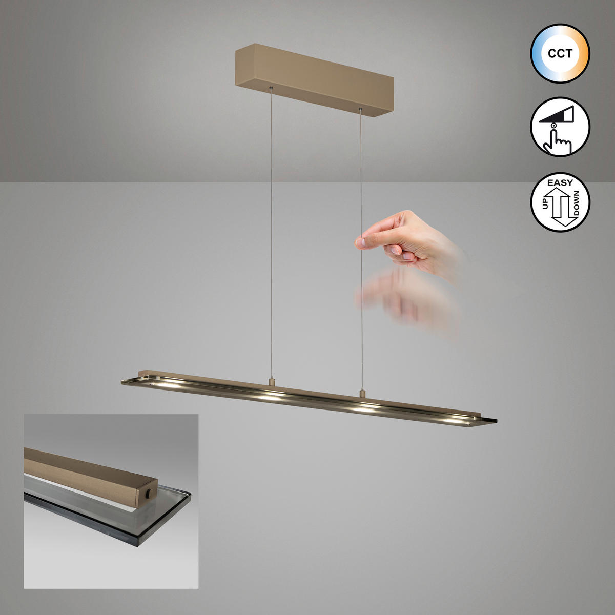 LED-HÄNGELEUCHTE Torvi   - Greige, Design, Glas/Metall (9/88cm) - Fischer & Honsel
