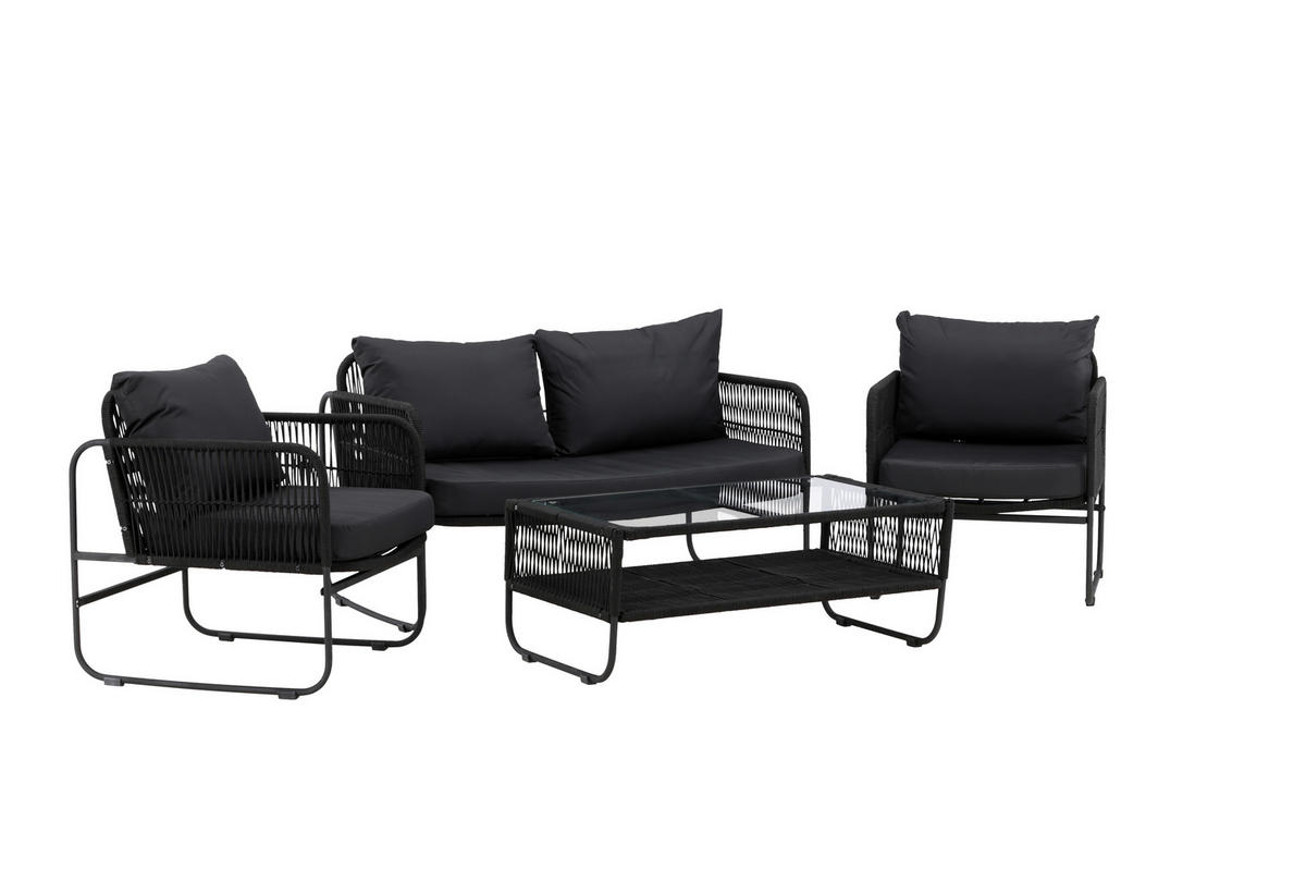 LOUNGEGRUPP 4 delar  - svart, Klassisk, metall/textil - Gardenson