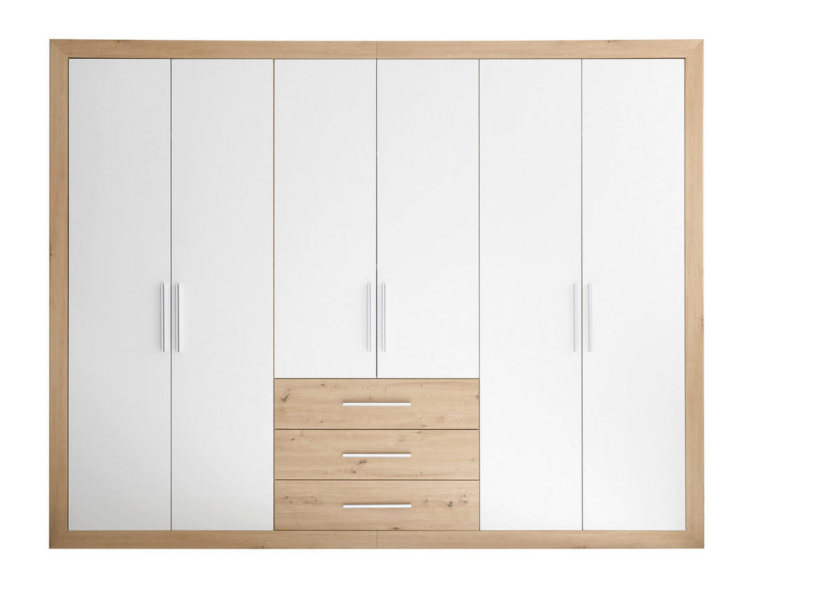 SKRIŇA S OTOČNÝMI DVERAMI, biela, dub artisan, 289/225/59 cm - biela/dub artisan, Konventionell, kompozitné drevo/plast (289/225/59cm) - Carryhome