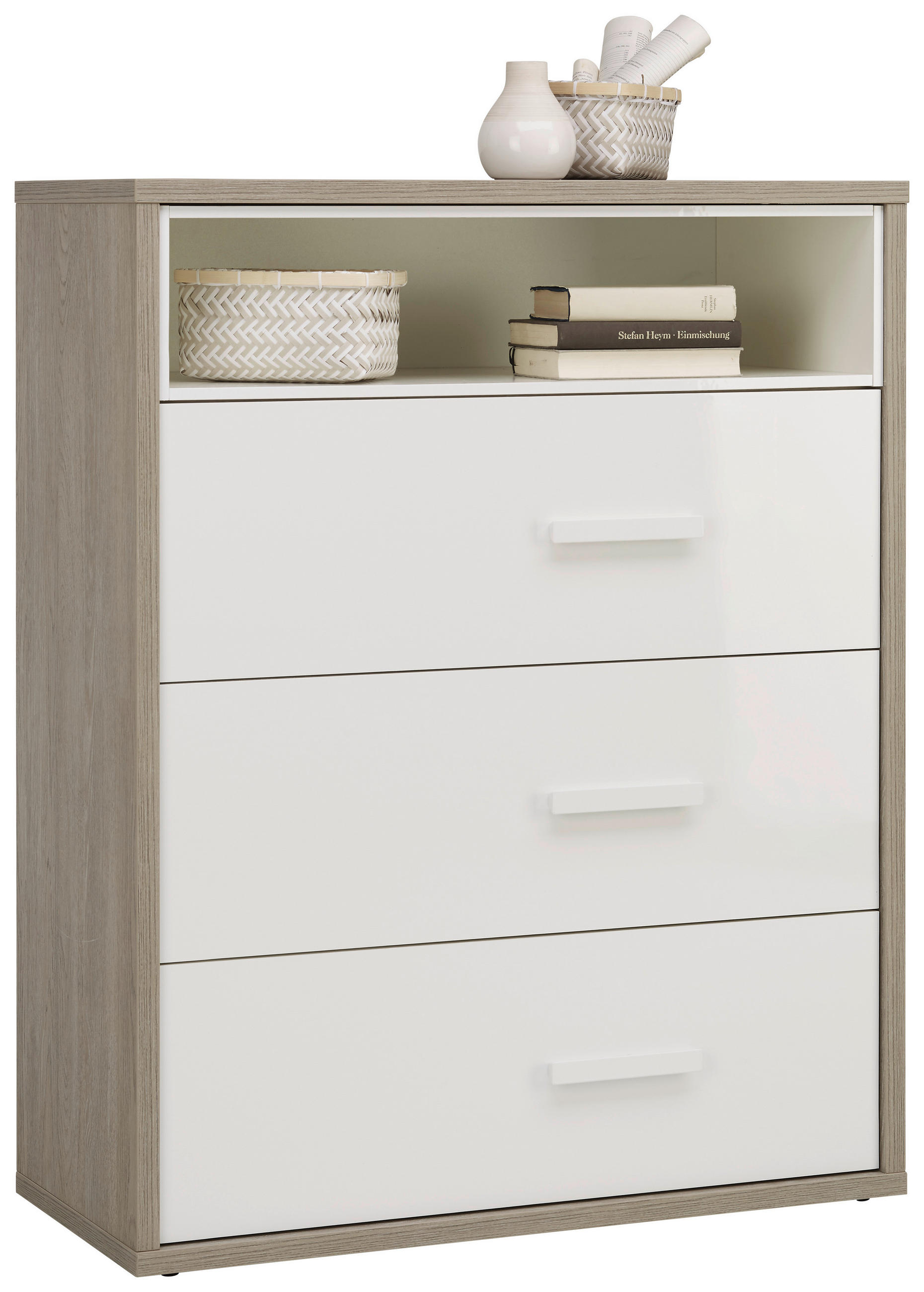 COMODĂ 89,9/113,1/40 cm  - alb/culoare lemn stejar, Konventionell, plastic/material pe bază de lemn (89,9/113,1/40cm) - Xora