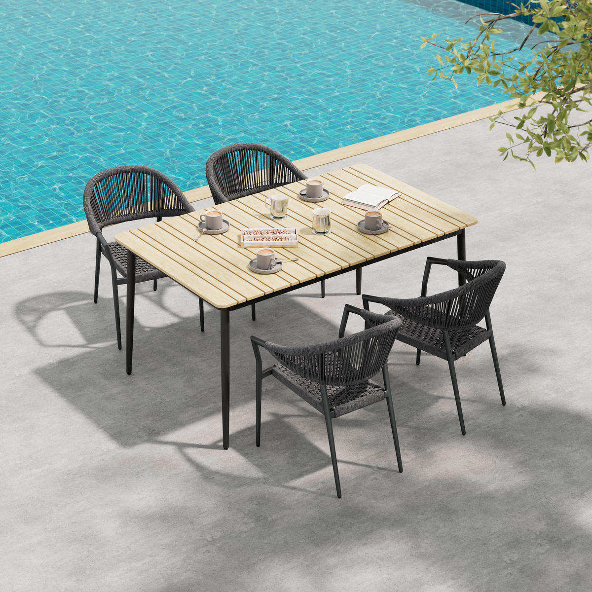 GARTENTISCH Metall, Kunststoff rechteckig  - Dunkelgrau/Naturfarben, MODERN, Kunststoff/Metall (150/74/90cm) - Ambia Garden
