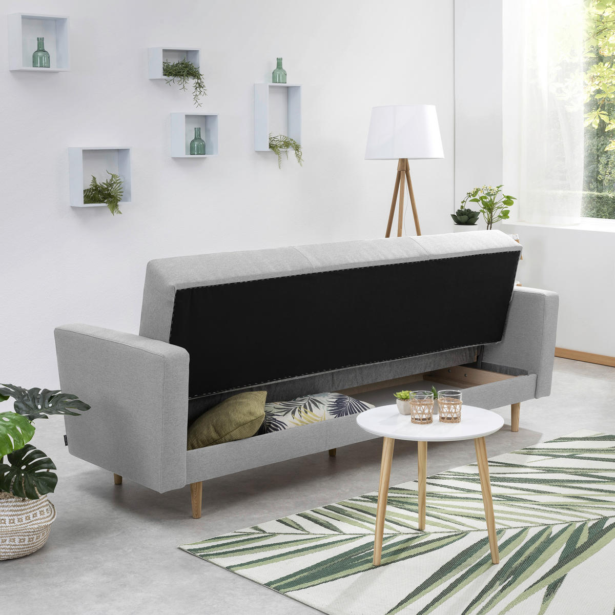 3-SITZER-SOFA in Flachgewebe Hellgrau  - Eschefarben/Hellgrau, Modern, Holz/Textil (224/81/83cm) - Max Winzer
