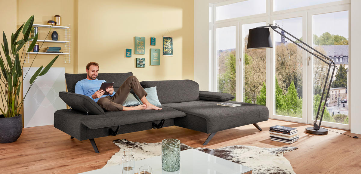ECKSOFA in Flachgewebe Dunkelgrau  280/165 cm  - Dunkelgrau/Anthrazit, Design, Textil/Metall (280/165cm) - Johann Jakob