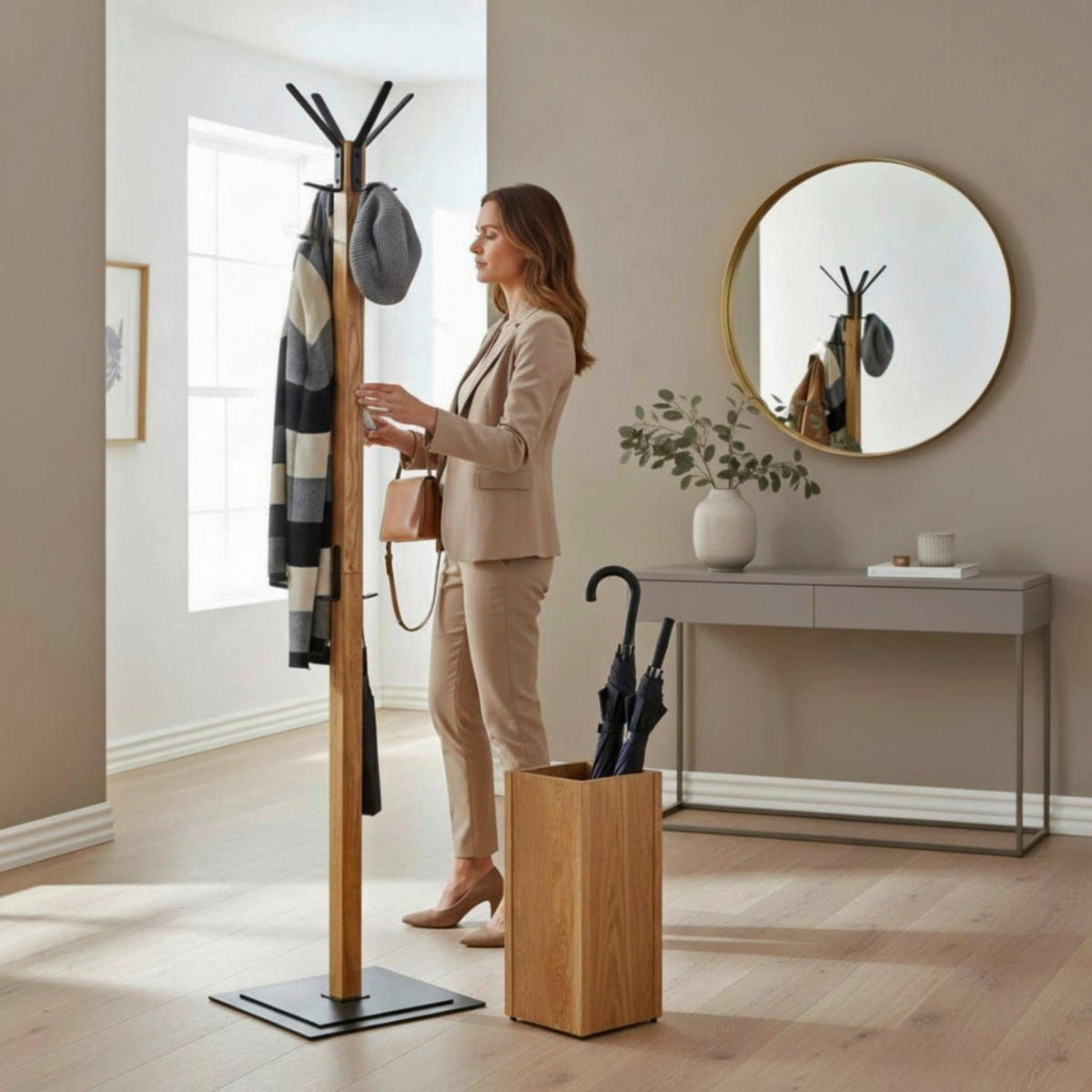 KLEIDERSTÄNDER in Braun, Schwarz, Eichefarben 40/180/40 cm   - Eichefarben/Schwarz, KONVENTIONELL, Holz/Metall (40/180/40cm)