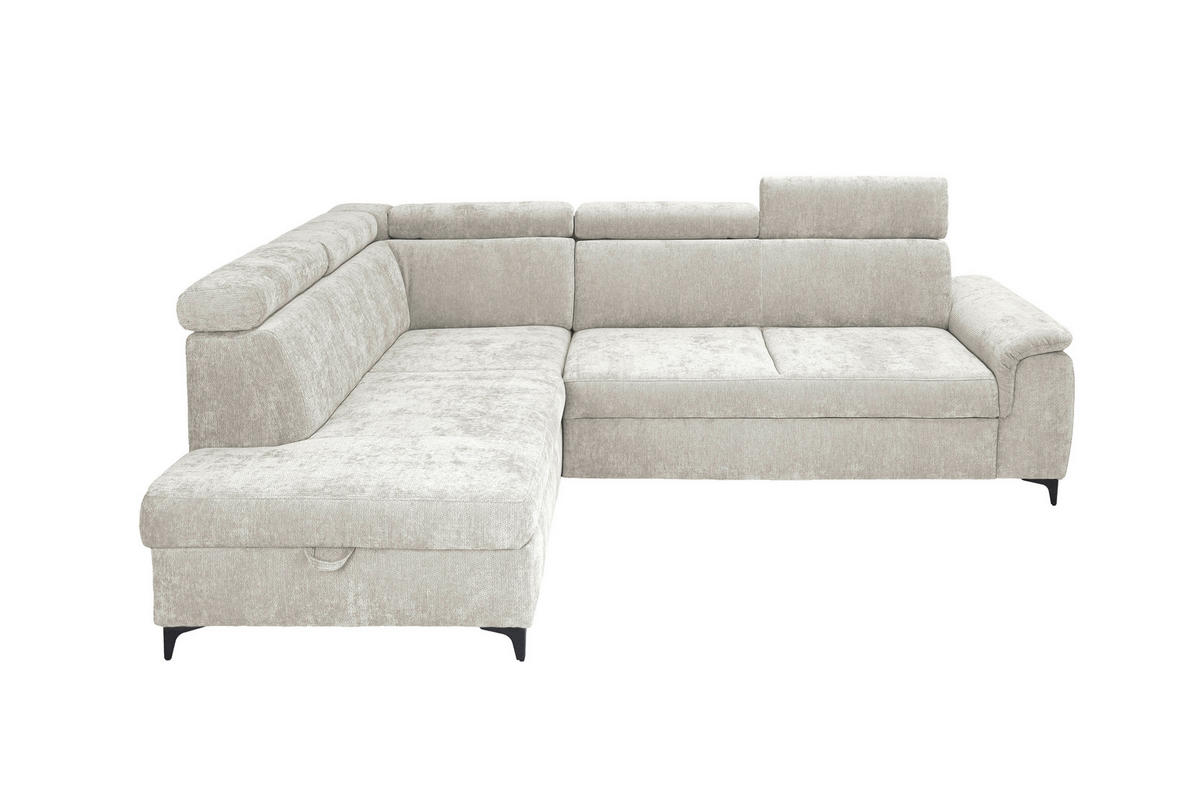 ECKSOFA Elfenbein Chenille Bettkasten, Schlaffunktion, Rücken echt, Kopfteilverstellung, Liegefläche im Originalstoff  - Elfenbein/Schwarz, KONVENTIONELL, Textil/Metall (206/265cm) - Carryhome