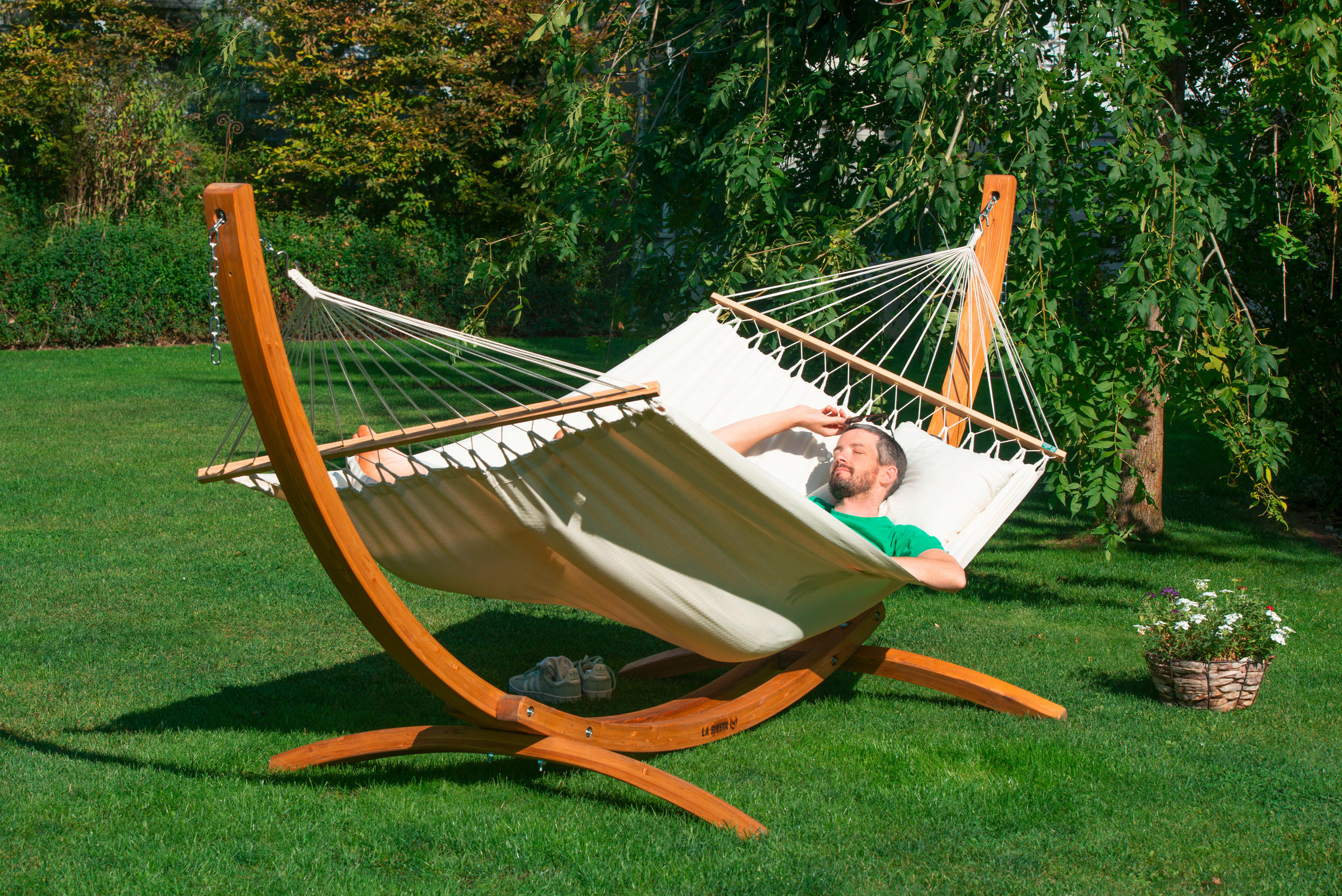 HÄNGEMATTE double bar cotton  - Weiß, KONVENTIONELL, Holz/Textil (160/350cm) - La Siesta
