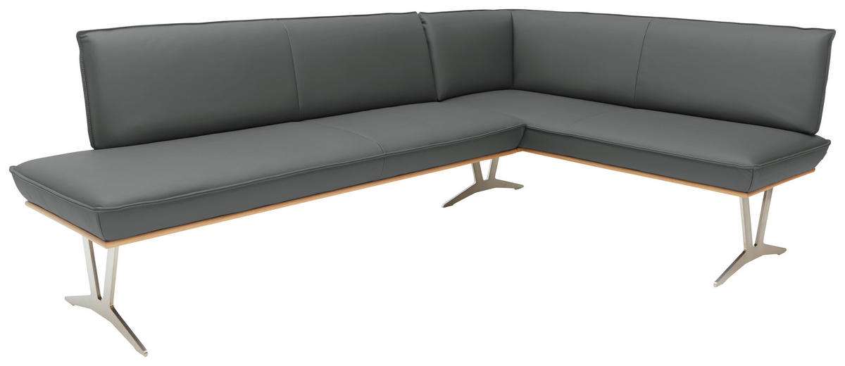 ECKBANK in Holz, Metall, Leder Dunkelgrau  - Edelstahlfarben/Dunkelgrau, Design, Leder/Holz (237/162cm) - Ambiente