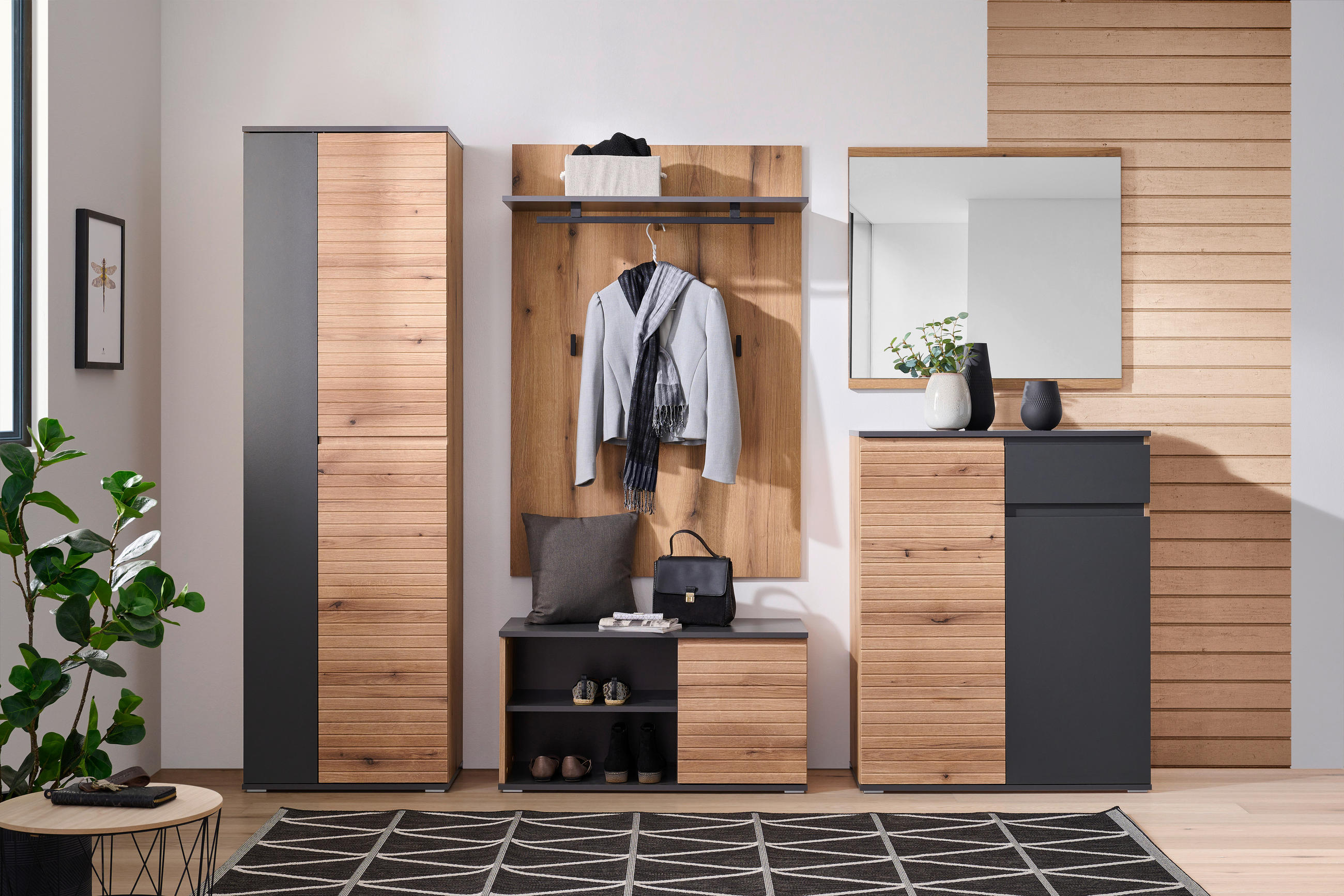 GARDEROBENSCHRANK  in 60/194/38 cm  - Eichefarben/Anthrazit, Design, Holzwerkstoff/Kunststoff (60/194/38cm) - home24